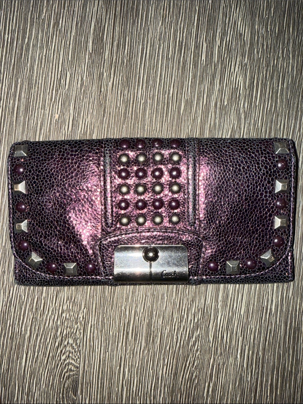 Coach Purple Studded Leather Wallet clutch